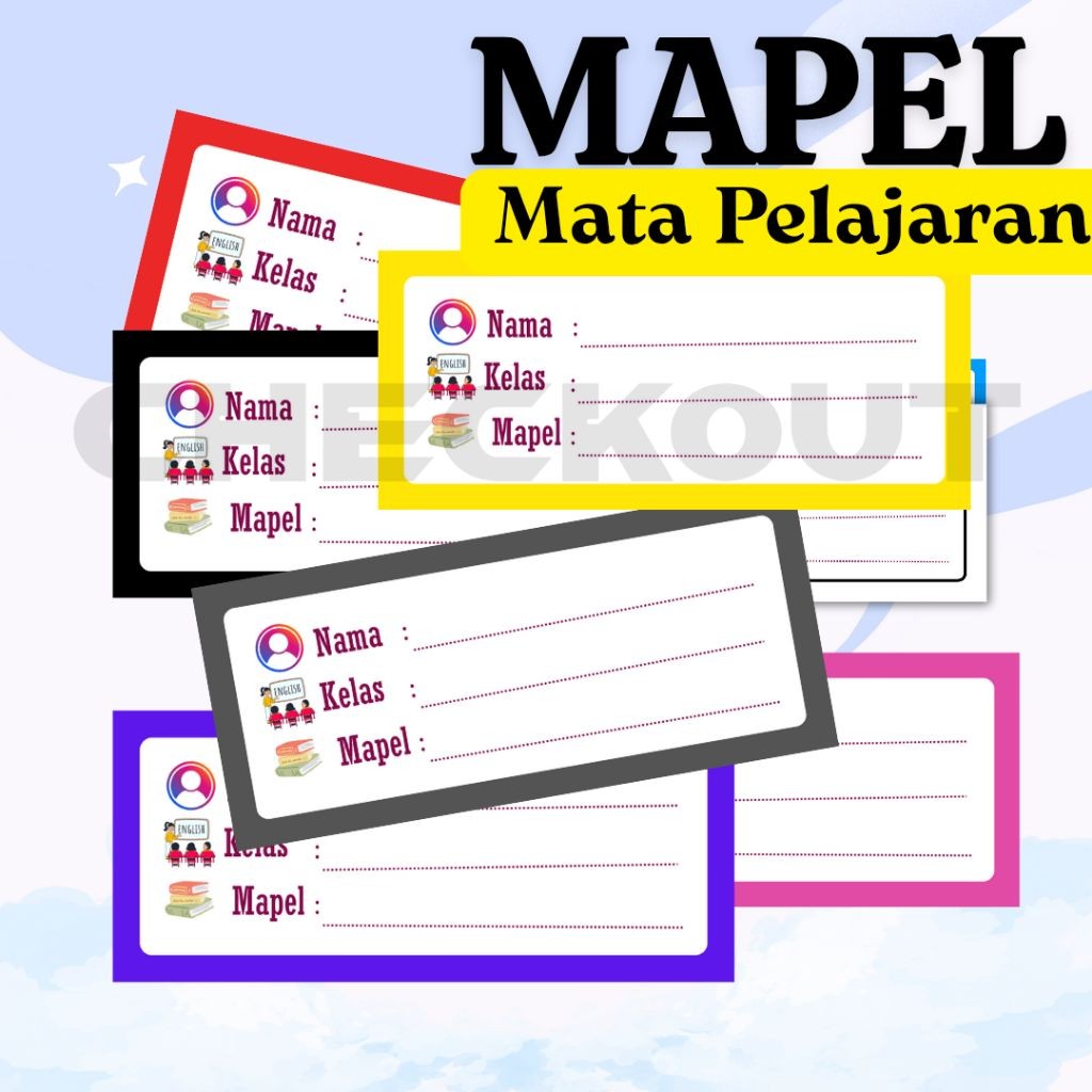 

(20pcs) Stiker Mata Pelajaran SD SMP SMA Polos Warna 3,5cmx8cm
