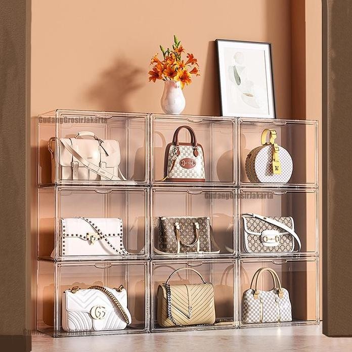

Terlaris Transparent Storage Display Box / Kotak Penyimpanan Sepatu Display Tas Buku Transparan/Kotak Akrilik/Transparent Acrylic Storage Bags Organizer Kotak Penyimpanan Kotak