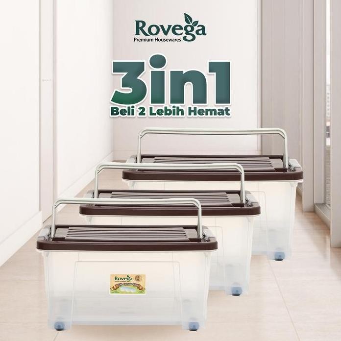 

Terlaris Spesial Bundle 3In1 Rovega Kontainer Plastik Premium 35L Dengan 4 Roda