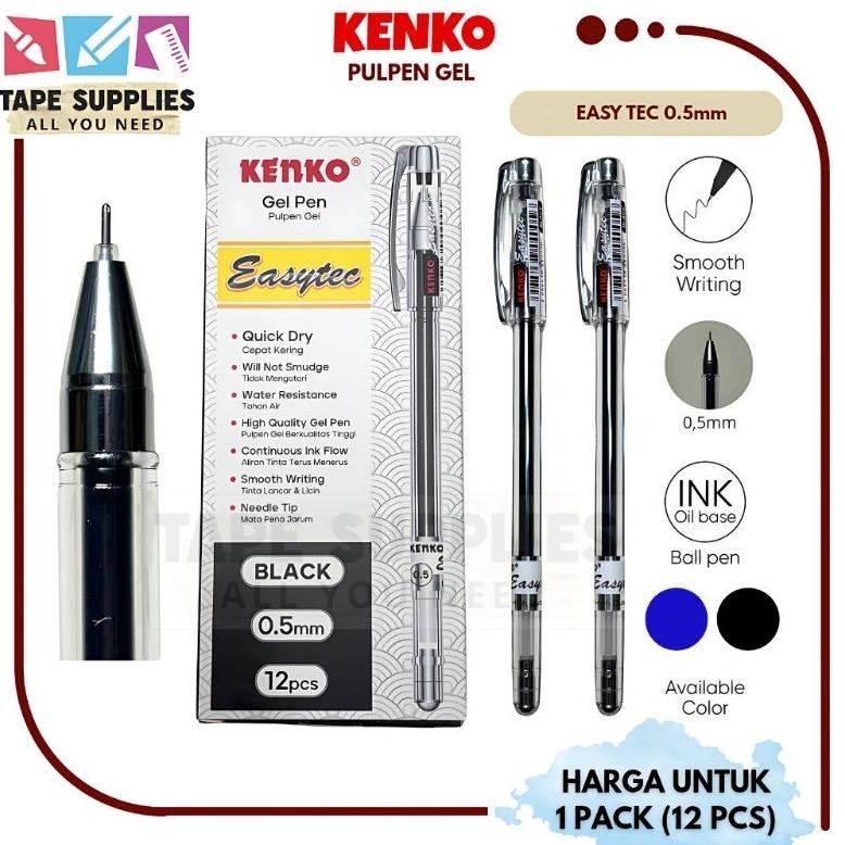 

(12 pcs) Pulpen Gel Kenko Hi-Tech - Ujung Jarum 0.28mm