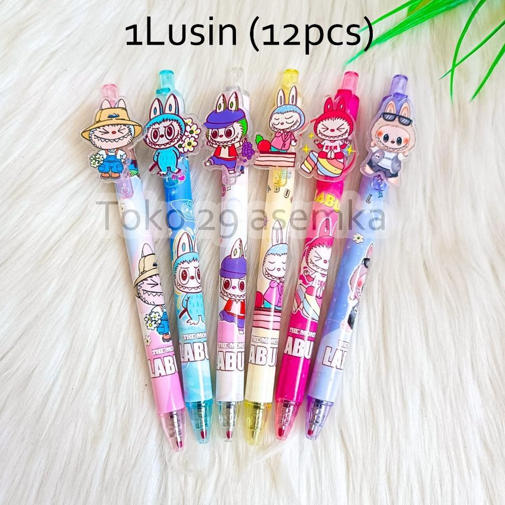 

12PCS PULPEN SELUSIN PULPEN CETEK LABUBU POPMART THE MONSTER TASTY MACARONS KARAKTER UNIK ATK