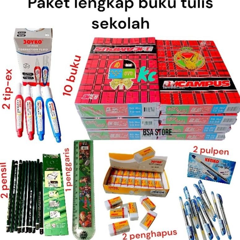 

(PROMO) PAKET LENGKAP BUKU TULIS SEKOLAH PANJANG BESAR BMCAMPUS 1 PACK/ 10 BUKU ISI 36 LEMBAR FREE 2 PULPEN+ 2 PENGHAPUS+ 2 PENSIL+ 2 TIP -EX+ 1 PENGGARIS
