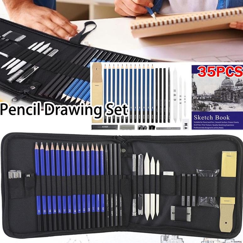 

35PCS Sketch Pencil Pisau Penghapus dan Pensil Gambar untuk Keperluan Sekolah Pencil Drawing Set