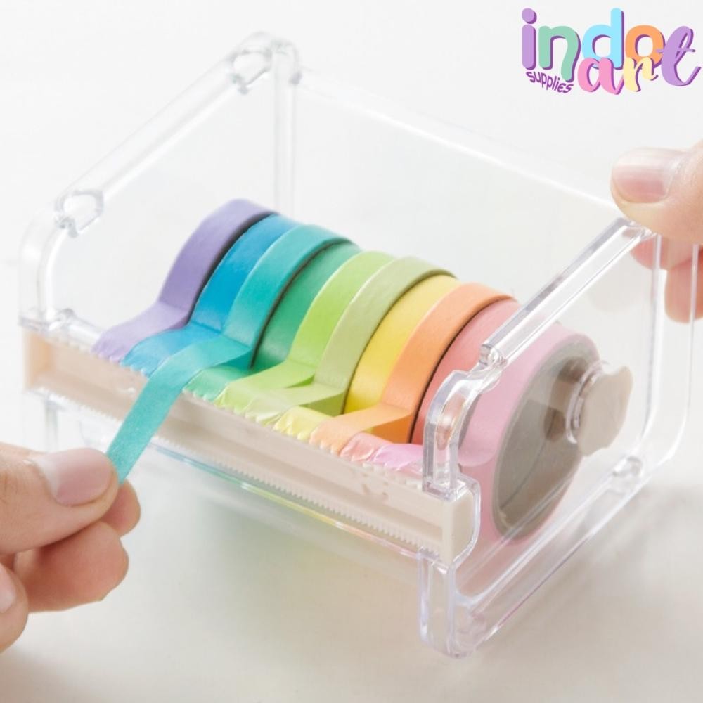 

(IAS) Washi Tape Dispenser Stackable Tempat Isolasi Kertas Organizer Plastik Putih Bening AST