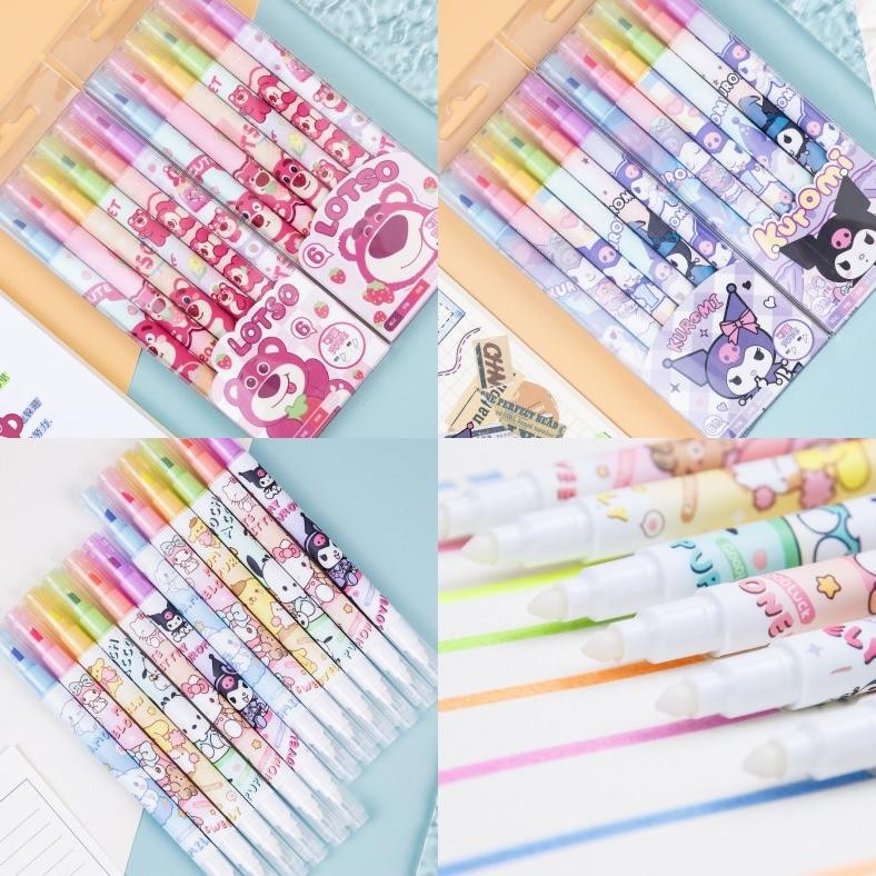 

(6PCS) HIGHLIGHTER 6 WARNA 2 IN 1 BISA DIHAPUS MOTIF SANRIO / STABILO 6 WARNA SET MOTIF CINNAMOROL KUROMI LOTSO SANRIO