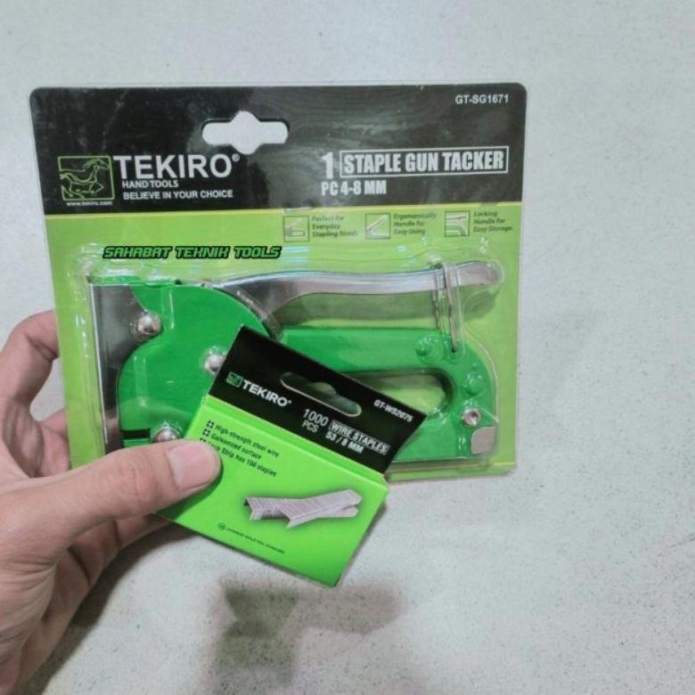 

Tekiro Tembakan Staples Standar / Staple Gun Tracker Satu Set Dengan Isi Staples Ukuran 8 mm Isi 1000 Pcs AST