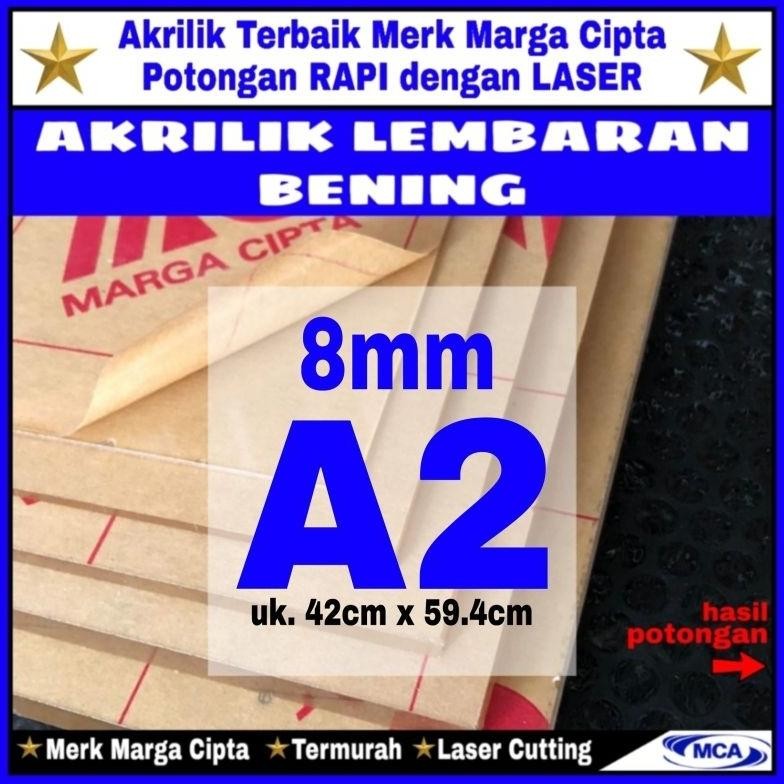 

AKRILIK lembaran 8mm uk. A2 / Akrilik bening / Marga cipta / Acrylic AST