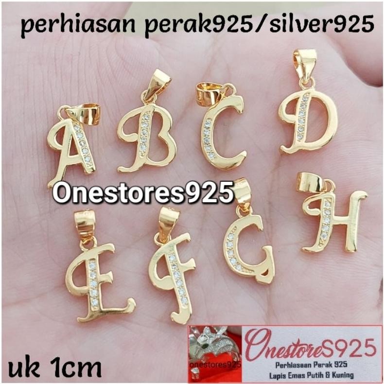 sfI Liontin Huruf Perak 925 Lapis Emas Kuning AST