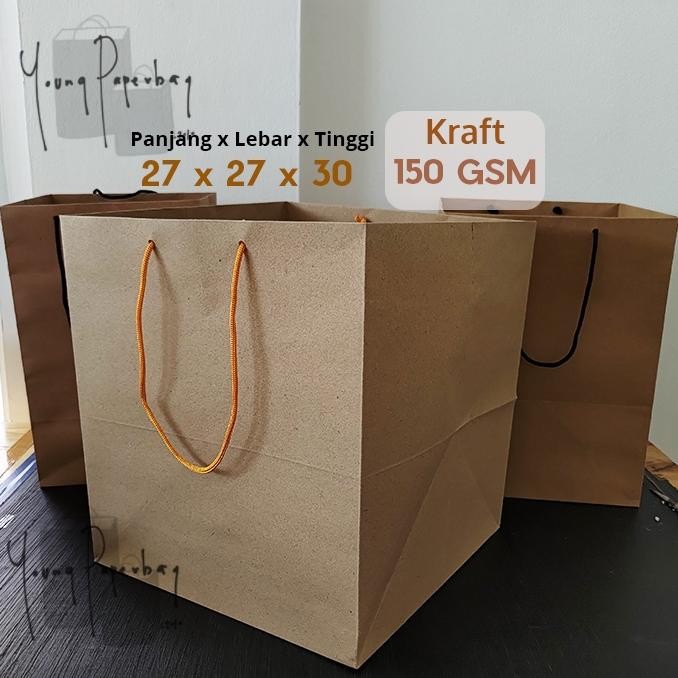 

Er-23 Paper Bag Kue/Nasi/Besek Box Polos Brown Kraft 27 X 27 X 30 150Gsm
