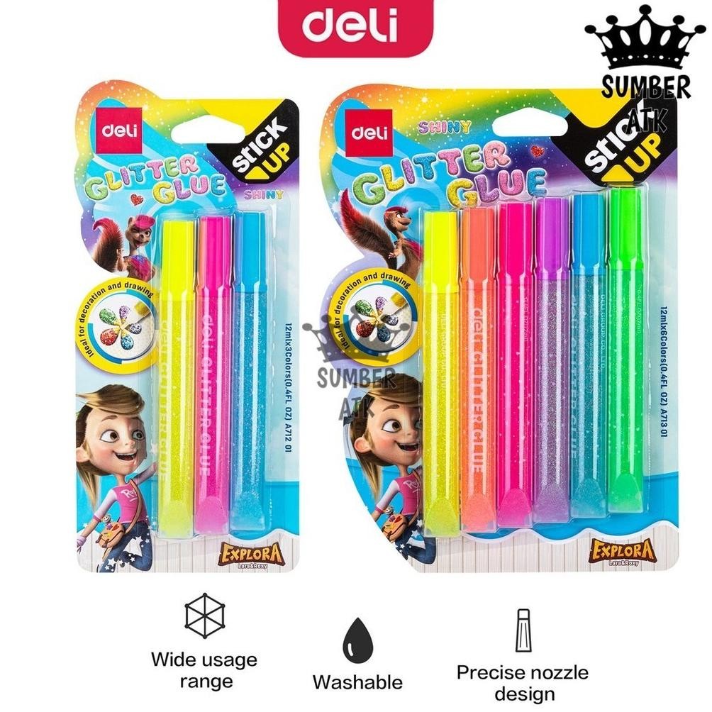 

Deli Lem Glue Glitter Shiny 12ml 3 / 6 Warna EA71001 EA71101 A71001 A71101 AST