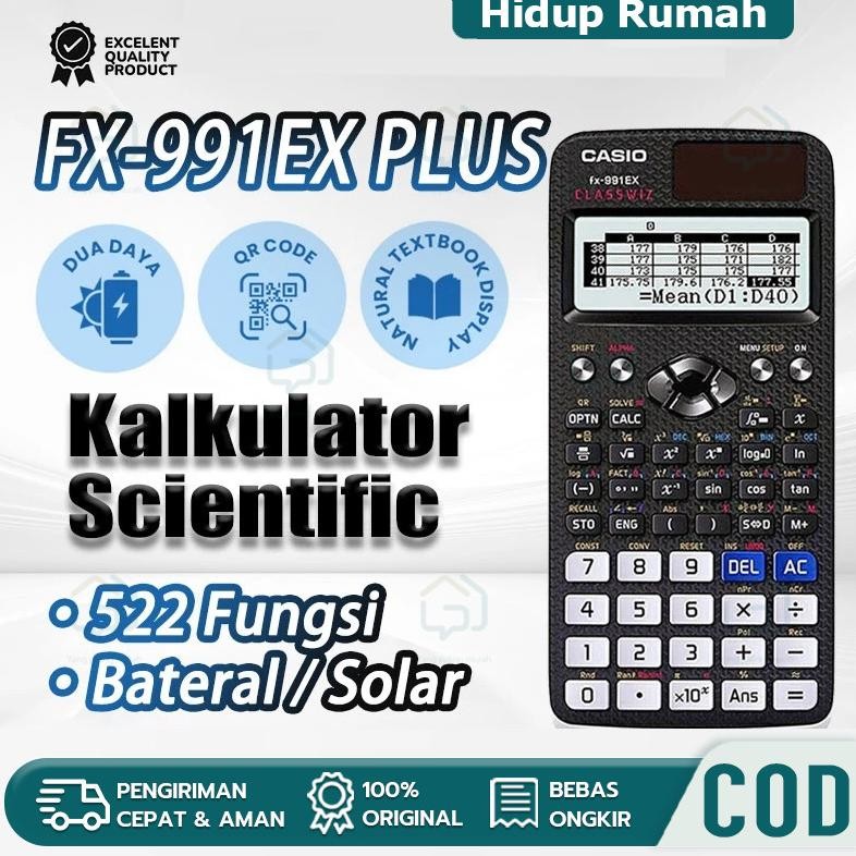 

CODKalkulator Scientific Casio FX 991EX/FX 991ES PLUS Kalkulator Ilmiah Original Pengisian Tenaga Surya 552 Fungsi LCD Resolusi Tinggi AST