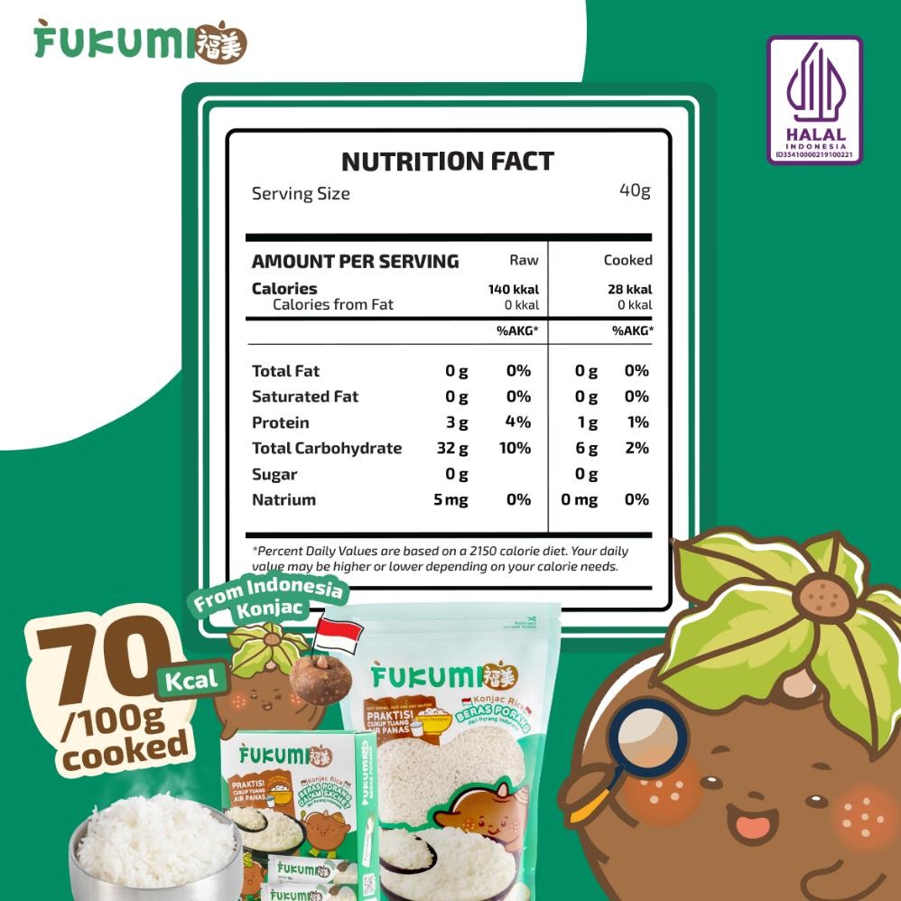 

FUKUMI Beras Porang 1 Pouch & 1 Box Sachet - Shirataki / Konjac Rice