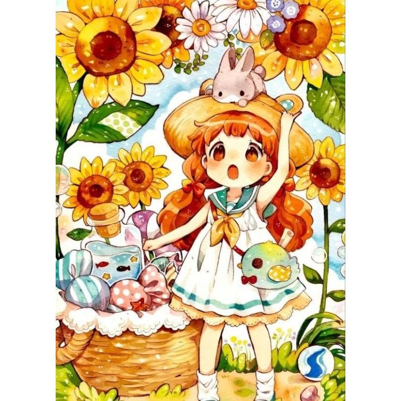 

DIY Full Drill Diamond Painting Sun Flower Girl Ukuran 30x40cm Round Diamond AST