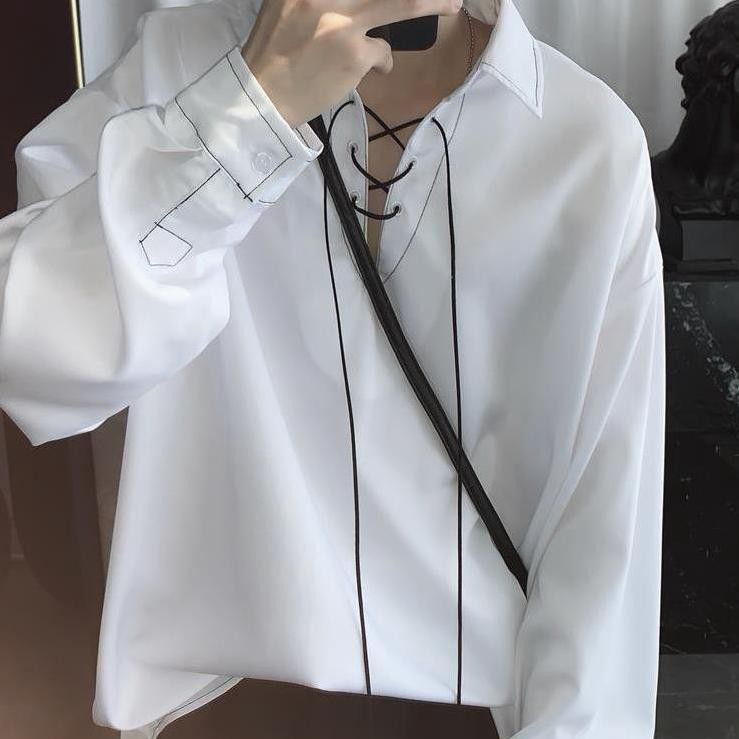 Musim Panas Baru Gelap Pantang Sederhana Seri Pullover Top Kemeja Gaya Korea Trendi Hong Kong Longga