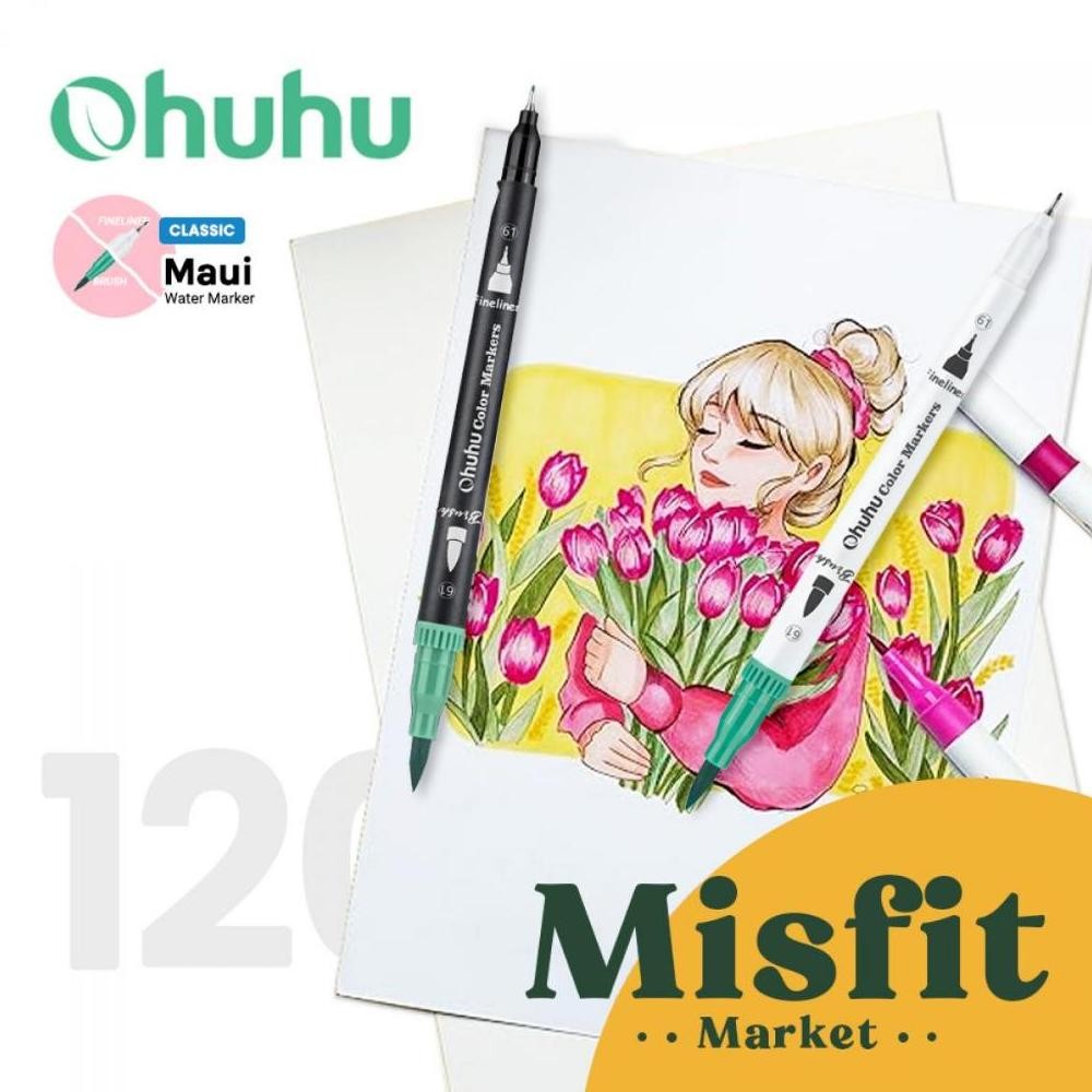 

OHUHU Maui 120 Colors Pens (Brush & Fineliner) Water Based Watercolor Markers AST