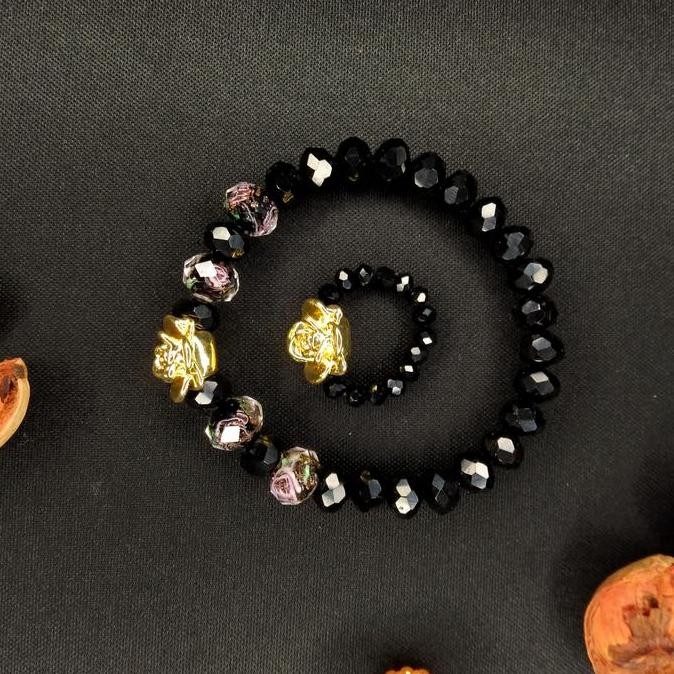 Gelang dan Cincin Manik Kristal Bunga