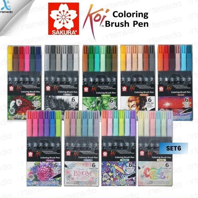 

Brush Pen Sakura Koi Coloring Brush Pen Set 6 Pena Kuas Warna