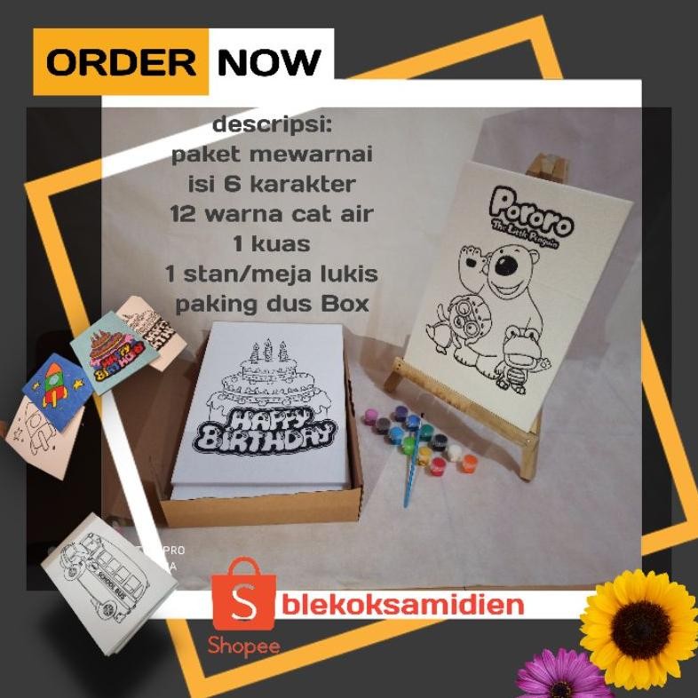 

paket mewarnai anak 6 gambar + stand lukis AST