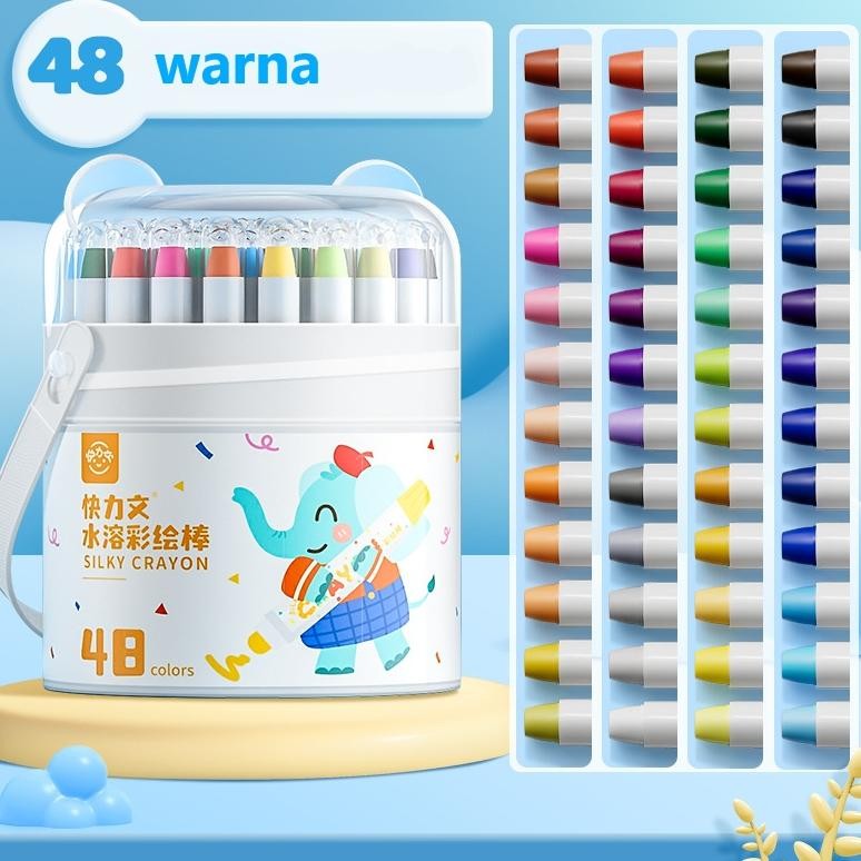 

Kuailiwen Washable Silky Crayon isi 48 Warna Colorful Bucket Krayon Mewarnai Alat Warna Set AnakWipeandClean AST