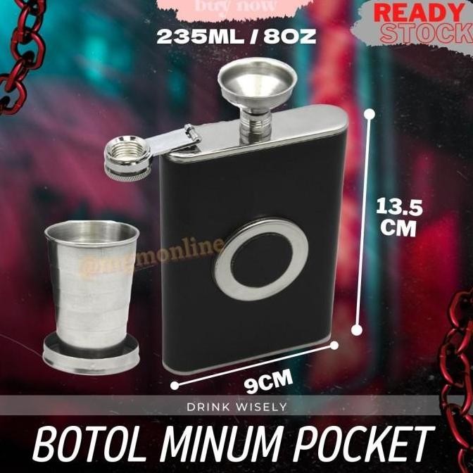 Botol Pocket Stainless Dengan Glass 235Ml Hip Flask 8Oz Liquor Minuman
