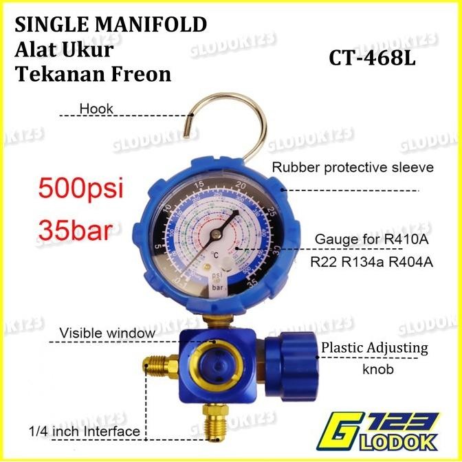 Manifold Single Alat Ukur Test Isi Freon Ac Kulkas 466 R12 R22 R134A