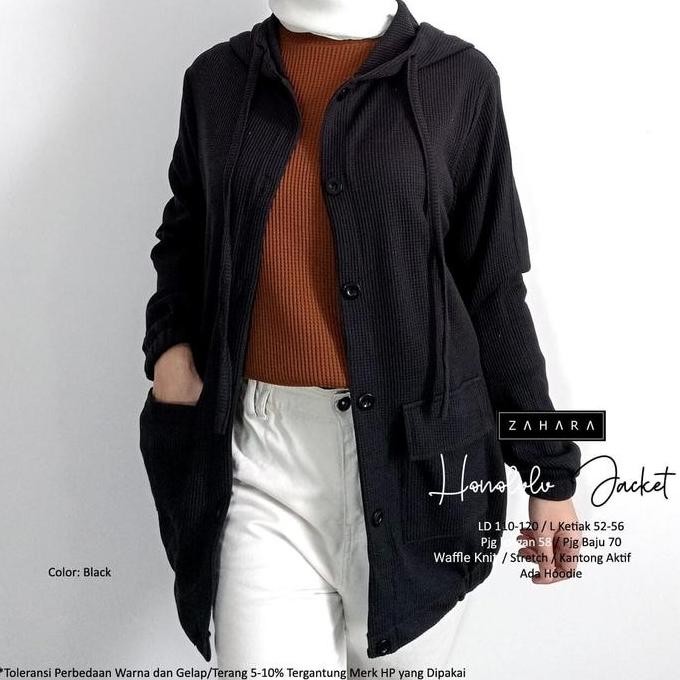 Jaket Wanita Hodie Honolulu Bahan Kaos Uniqlo Knit Tebal Melar (Best Quality)
