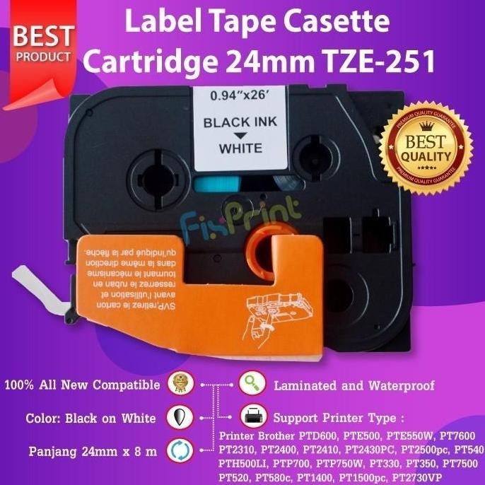 

Compatible Label Tze-251 Laminated Tape (24Mm Black On White) New Stok