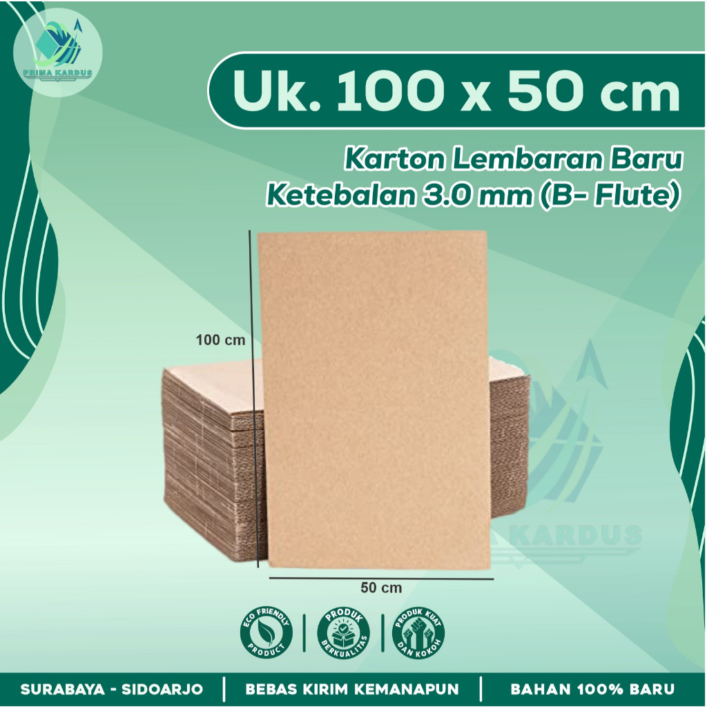 

Kardus / Karton Lembaran Ukuran 100x50 cm | B-Flute ± 3mm Single Wall |