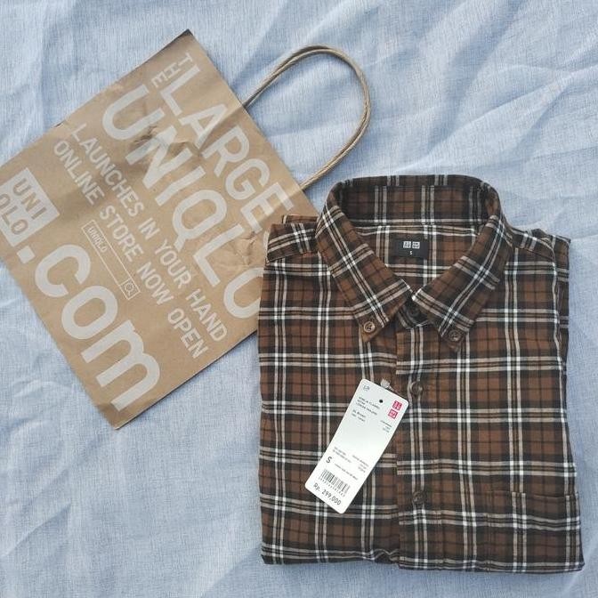Uniqlo - Flannel Shirt Brown - Kemeja Pria Coklat (Best Quality)