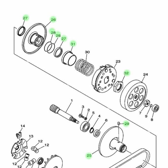 1 SET PULLY ASSY BELAKANG MIO SPORTY SMILE ORINAL ORI YAMAHA