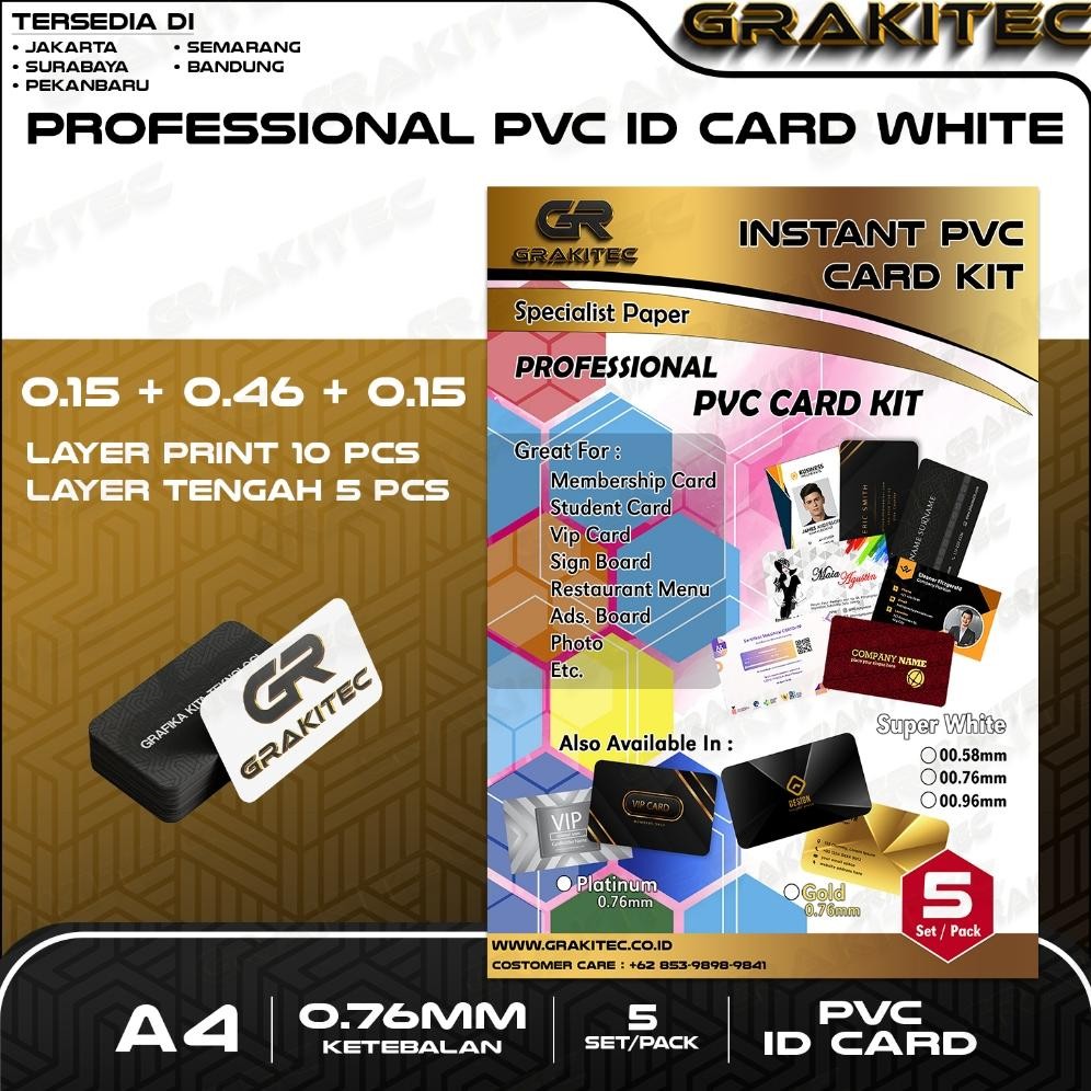 

Grakitec Kertas PVC ID Card A4 PREMIUM - Super White 0.76/0.96 ( ISI 5 SET ) Support Epson Canon HP Brother AST