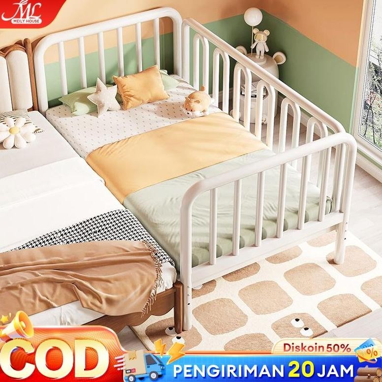 Dipan Anak Besi 3 Pagar Ranjang Sambung Pipa Persegi Ranjang Bayi Tempat Tidur Bayi Tempat Tidur