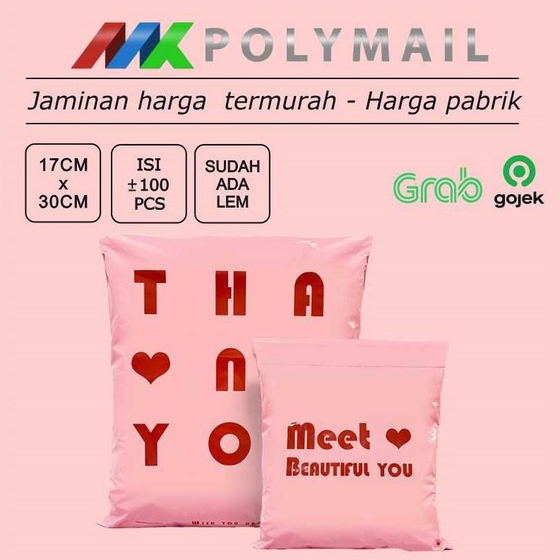 

POLYMAILER 100PCS 17x30CM PINK DENGAN PRINTING PREMIUM GLOSSY PLASTIK POLYMAILER PINK AST