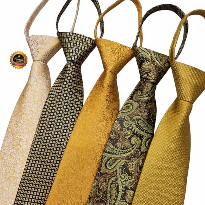 Dasi instan gold polos dasi kantor pria dasi jadi siap pakai dasi gold