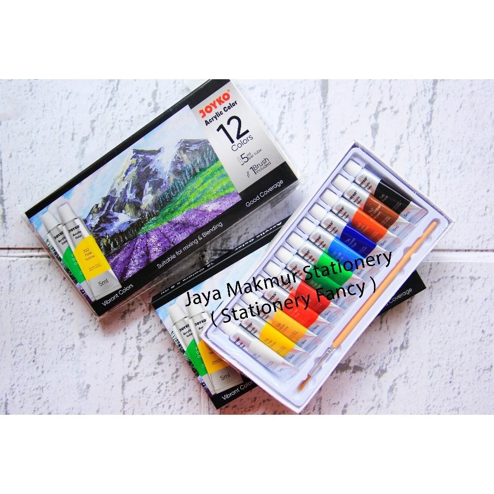 

Cat Acrylic Joyko 12 Warna (Tube 5 ml) Bonus Kuas brush ACC-5-12 AST