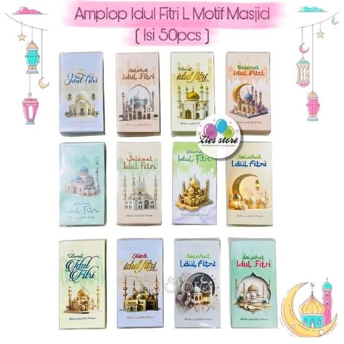 

[50Lembar] Amplop Lebaran Idul Fitri / Angpao Lebaran Box Mika Size L Motif Masjid AST