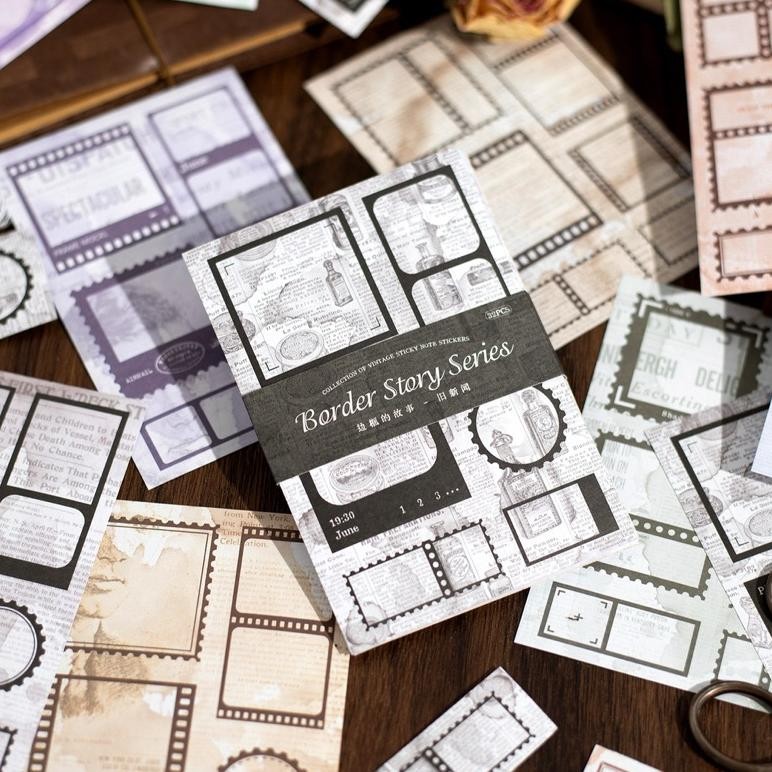 

(9A) sticker washi kiss cut motif kotak renda lace bercak ink spot border story series journaling AST