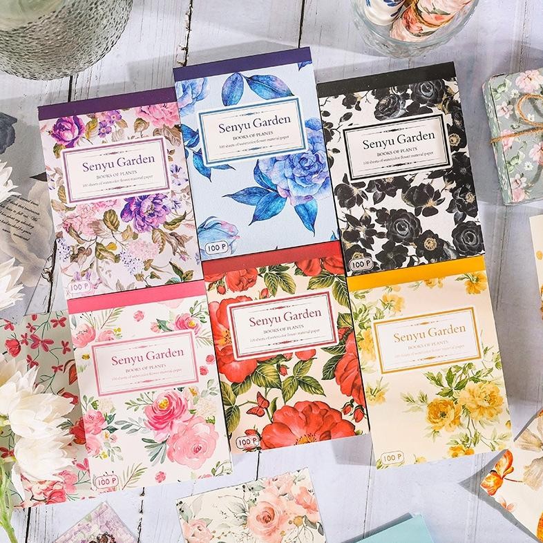 

14 100lembar Deco Paper Senyu Garden Notebook Bahan Notebook Kreatif Retro Bunga Stiker Anak Notebook 100 Lembar AST