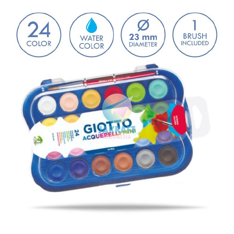 

(1 Set) Cat Air GIOTTO 24 Warna Watercolor Mini Acquerelli +Bonus 1 Pcs Kuas Lukis AST