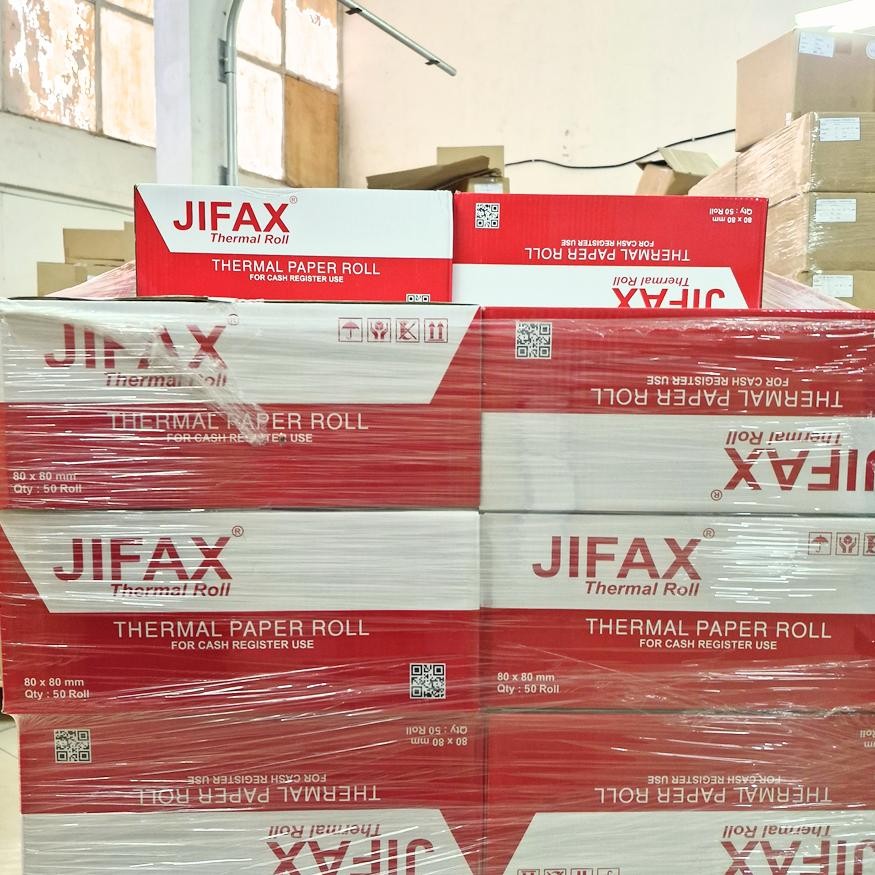

Jifax Merah 80x80mm core 1 inch Kertas Thermal 1 dus isi 50 roll AST