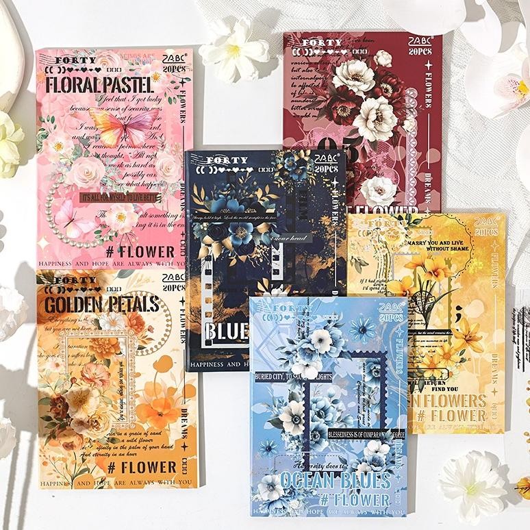 

20 Lembar Stiker Bunga dan Mimpi (Kiss-Cut) Dekorasi Buku Pegangan Retro Sederhana Stiker Perekat Diy Journal Scrapbook AST