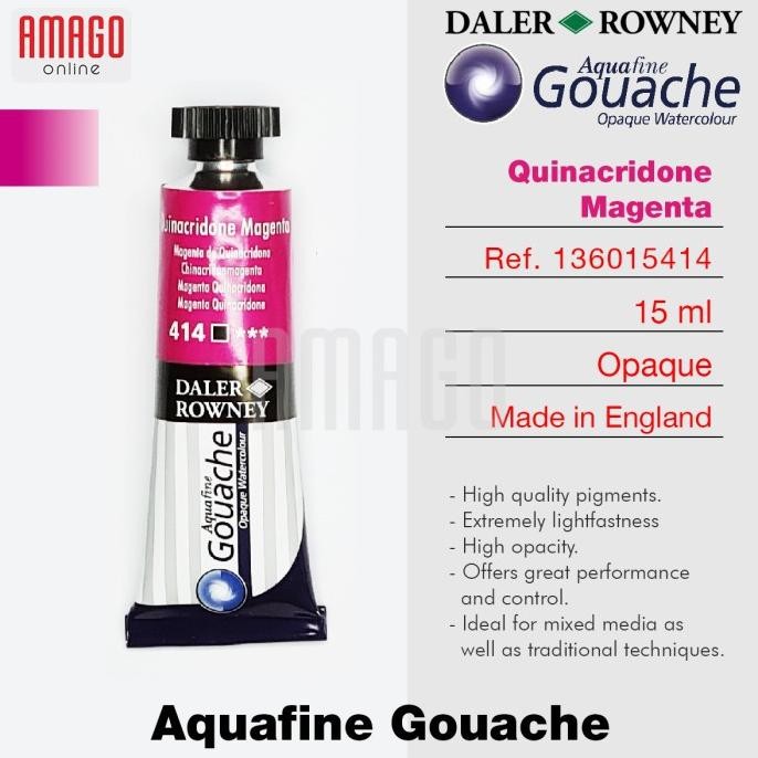 

DALER-ROWNEY Aquafine Gouache Opaque Watercolour 15 ml - Cat Air Lukis - Quinacridone Magenta 136015414 AST