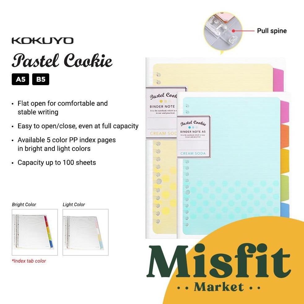 

KOKUYO Pastel Cookie Loose Leaf Notebook Binder w/ Index Tabs A5 B5 A4 BRIGHT PASTEL AST
