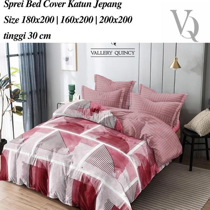 Vallery Quincy Sprei Bed Cover Set 180x200 | 160x200 | 200x200 bahan by Katun Jepang motif Minimalis