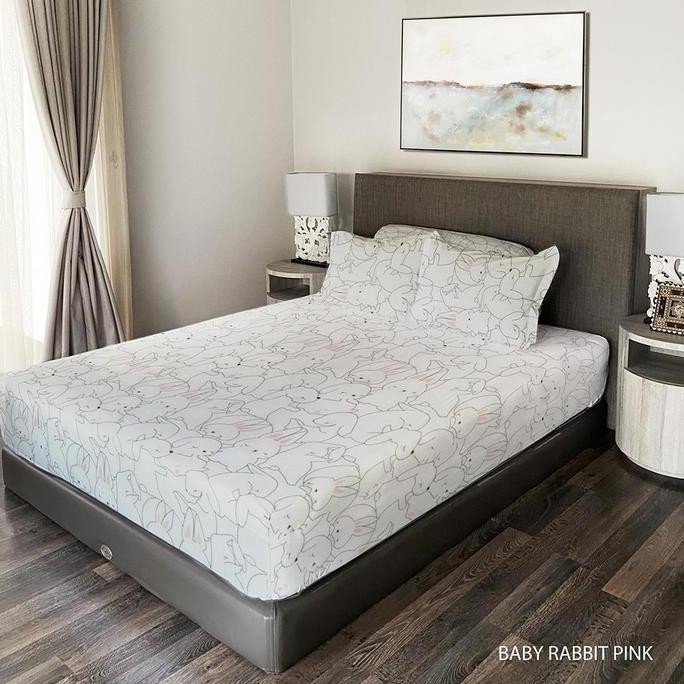King Rabbit Sprei Super Single 120x200cm Motif Baby Rabbit Pink