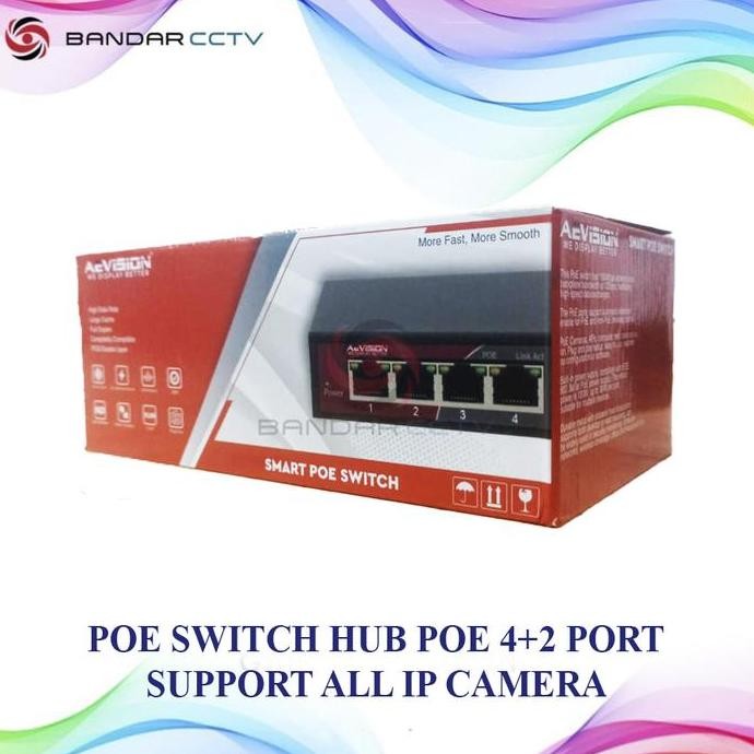 Aevision Poe Switch Hub Poe 4+2 Port Support All Ip Camera New Stok