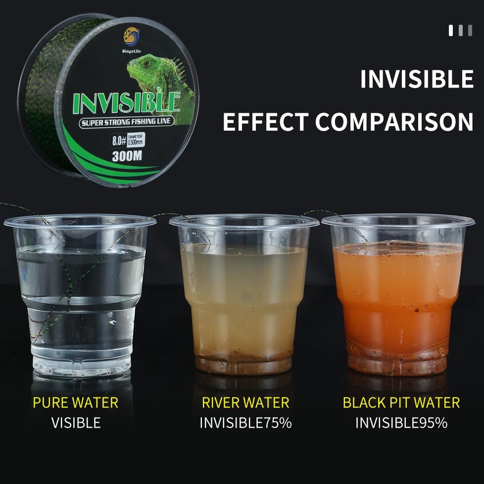 Senar Pancing Speckle Hijau 300m Senar Invisible Tali Pancing Nilon Mudah Tenggelam