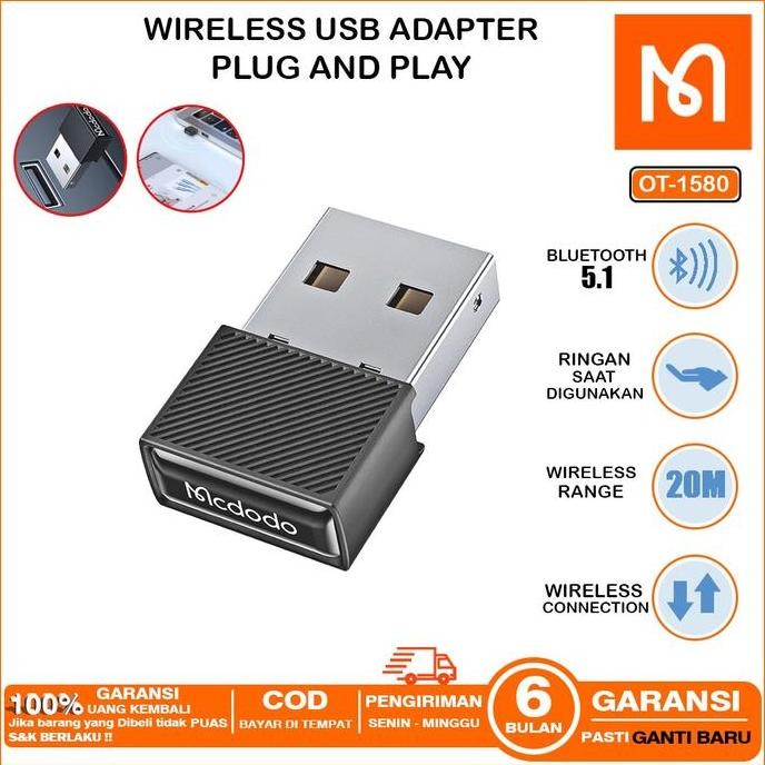Mcdodo Converter Wireless Usb Adapter Bluetooth Dongle 5.1 Ot-1580 New Stok