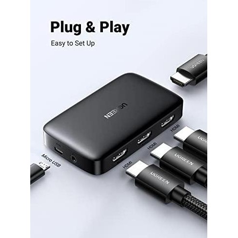 Ugreen 80125 Hdmi Switch 3 In 1 Out Hdmi Switcher Splitter New Stok