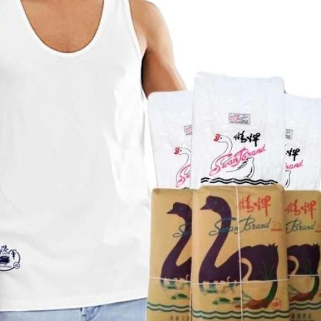 Promo 12 Pcs Singlet Pria Dewasa / Kaos Dalam Pria Merk Swan Brand Katun Putih Cowok Oblong Best Sel